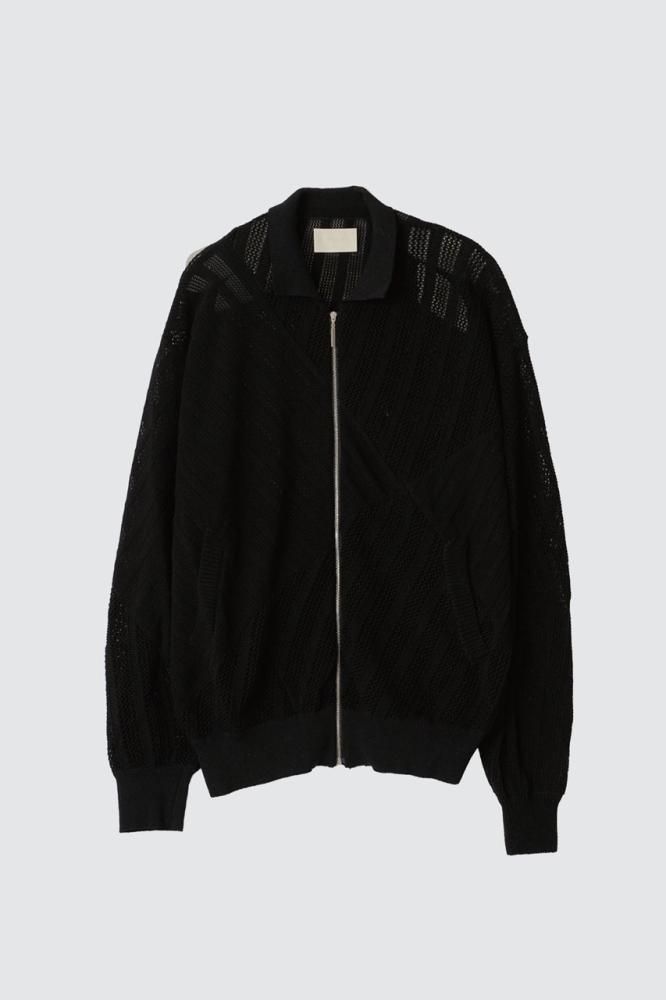 COTTON MESH STRIPE ZIP-UP CARDIGAN | YOKE
