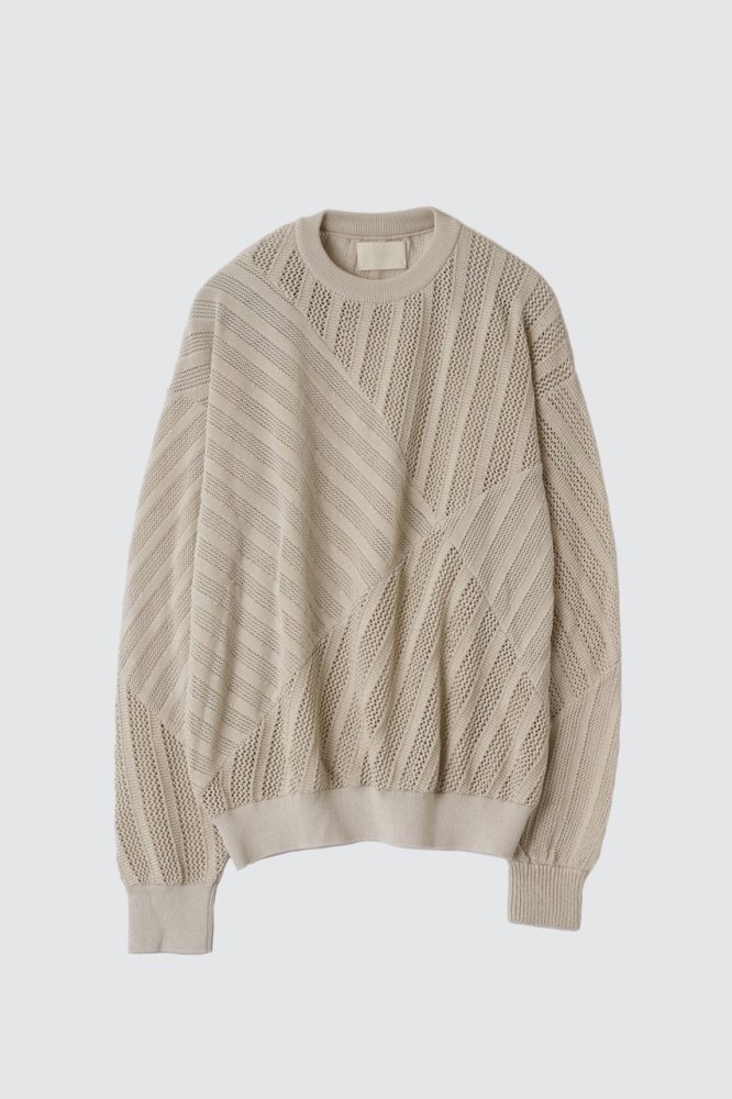 COTTON MESH STRIPE CREWNECK SWEATER(IVORY)