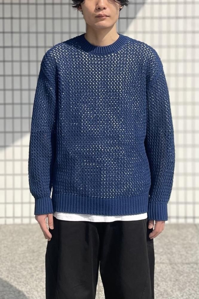 COTTON LILY-YARN MESH KNIT P/O(BLUE) - H-L COTTON LILY-YARN MESH KNIT P/O(BLUE) - H-L