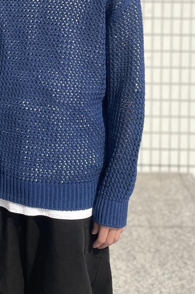 COTTON LILY-YARN MESH KNIT P/O(BLUE) - H-L COTTON LILY-YARN MESH KNIT P/O(BLUE) - H-L