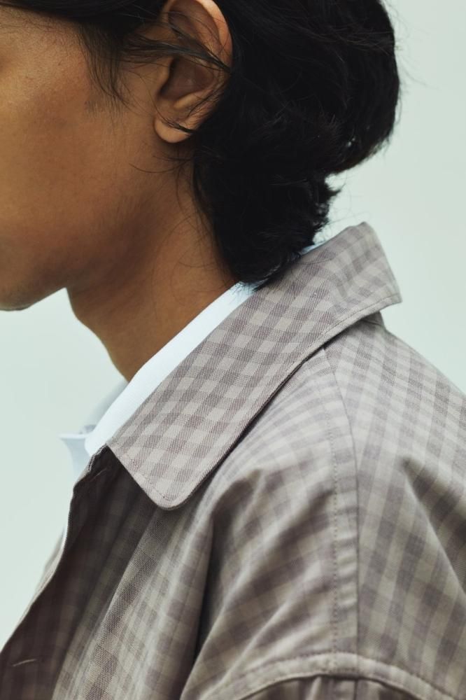 TECH SPORTS OPEN COLLAR SHIRTS L/S MINI PLAIDS(GREIGE CHECK