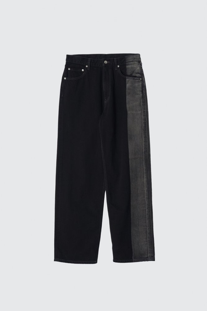 LASER PROCESSED DENIM WIDE STRAIGHT PANTS(BLACK)