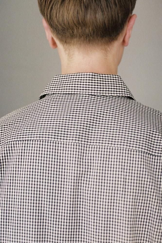 COTTON GINGHAM CHECK SHIRTS(ECRU×CHARCOAL) - H-L COTTON GINGHAM CHECK SHIRTS(ECRU×CHARCOAL) - H-L