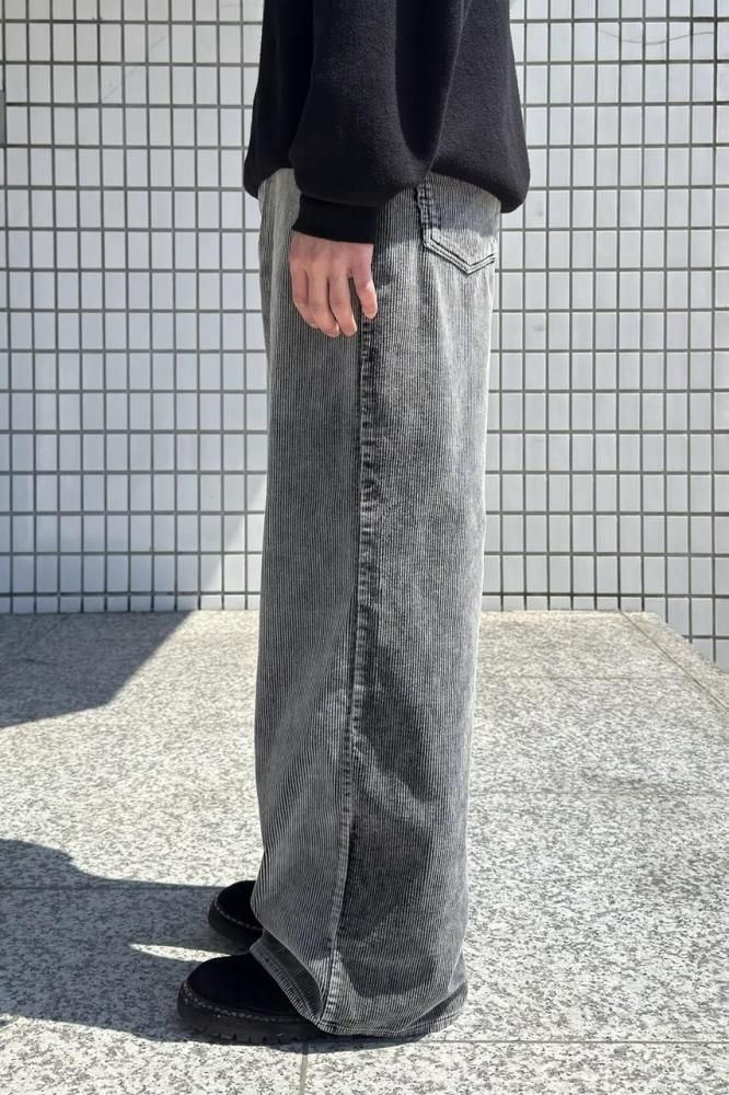 UW1151 - Corduroy Wide Pants(BLACK) - H-L