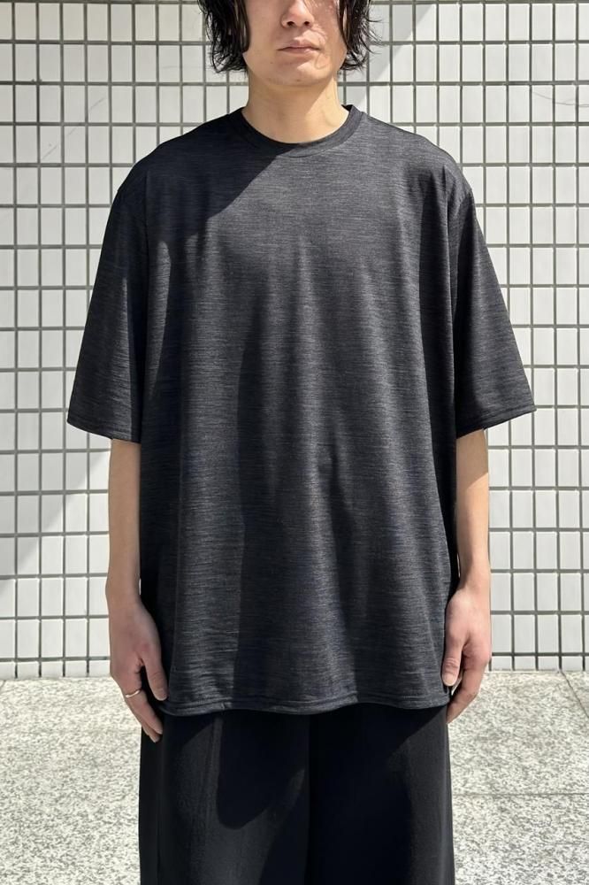 CREW NECK TEE -SUPER120's WOOL SINGLE JERSEY WASHABLE-(HEATHER BLACK)