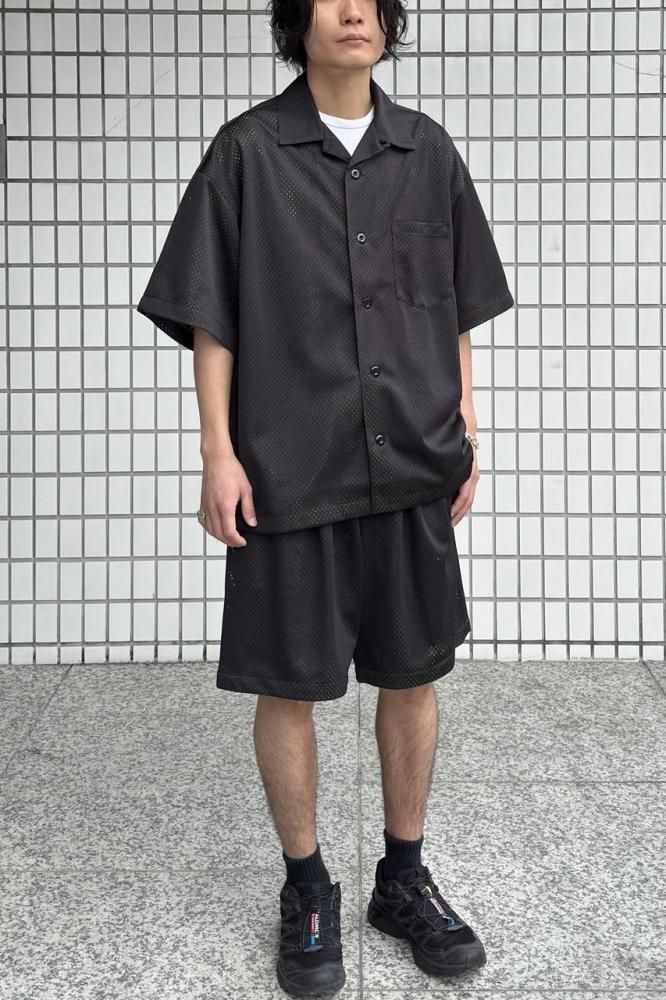 DOUBLE MESH OPEN COLLAR SHIRT(BLACK×KHAKI) - H-L