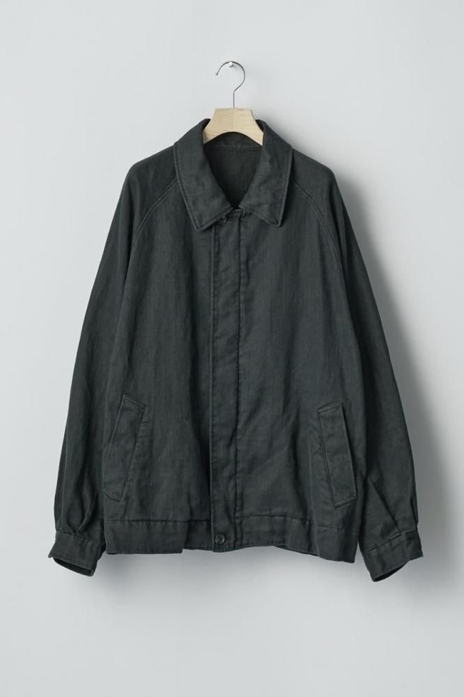 HEAVY LINEN HERRINGBONE ZIP JACKET(BLACK) - H-L