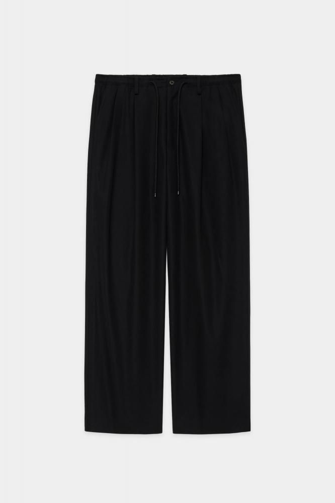 ORGANIC COTTON GABARDINE DOUBLE PLEATED EASY TROUSERS(BLACK)