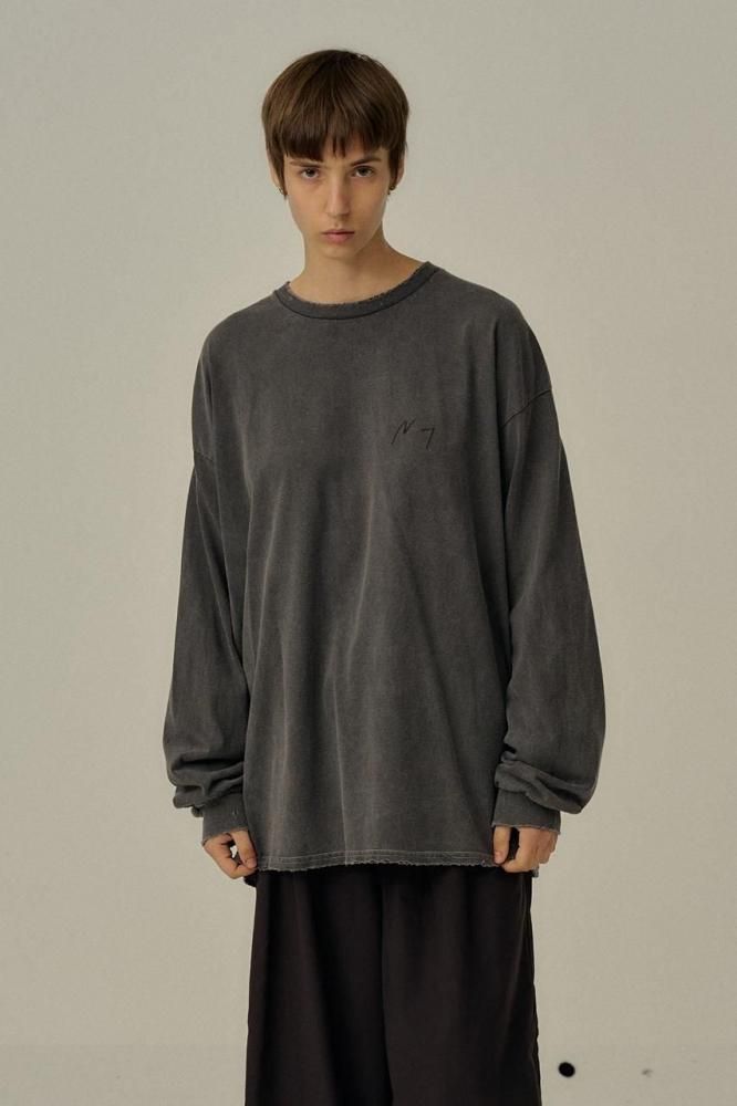 EMBROIDERY DYED LS T-SHIRT(F.BLACK) - H-L