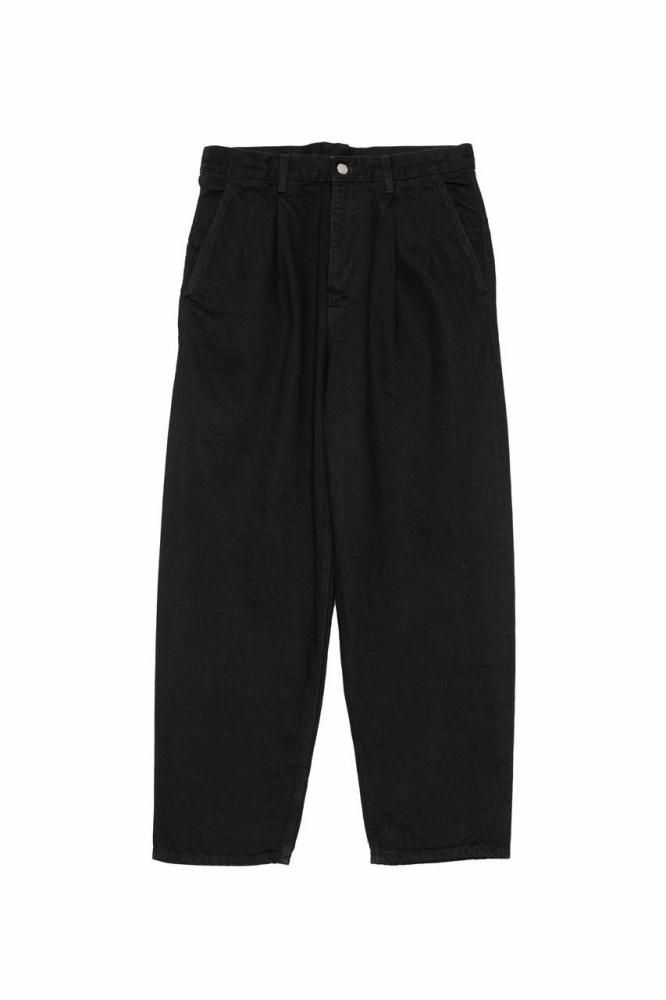 Selvage Denim Two Tuck Tapered Pants(BLACK_WASHED)