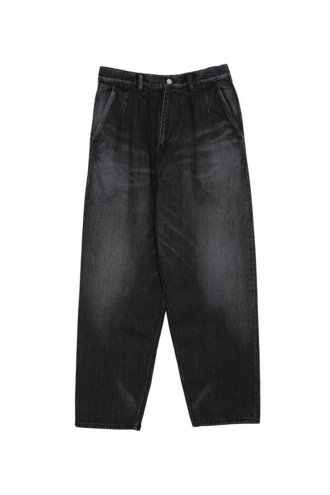 Selvage Denim Two Tuck Tapered Pants(BLACK_DARK FADE)