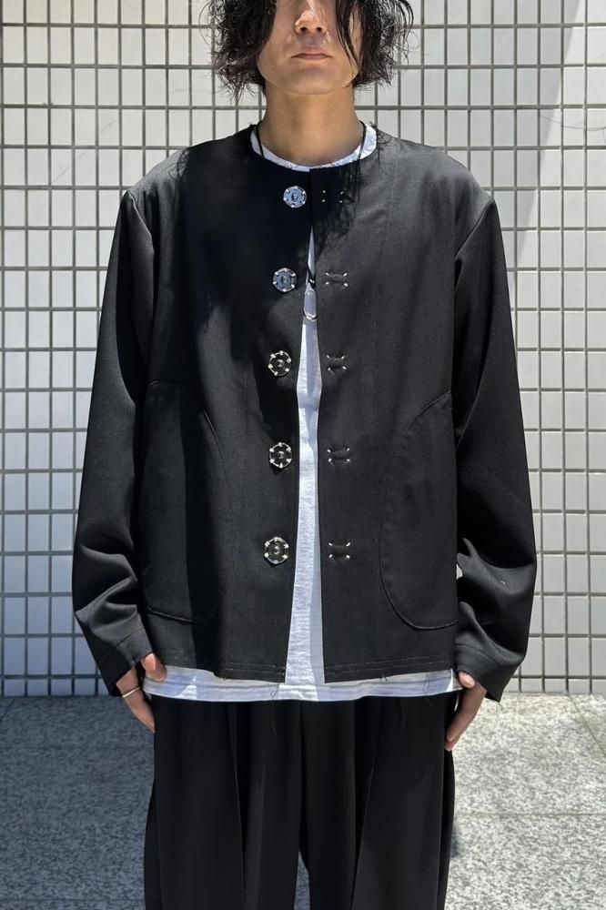 No-Collar Wool Gabardine Jacket(Black)