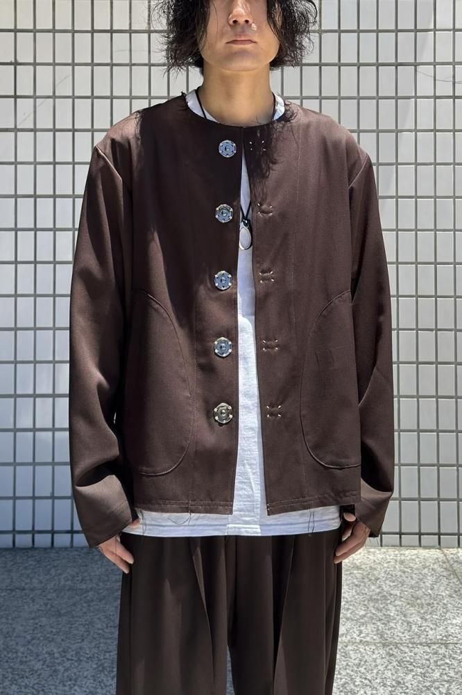 No-Collar Wool Gabardine Jacket(Brown)