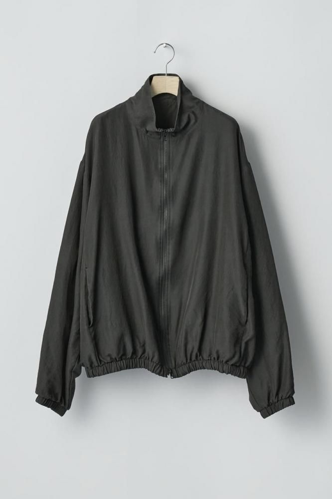 WOOL/SILK SHIRRED LIGHT ZIP JACKET(DARK CHARCOAL)