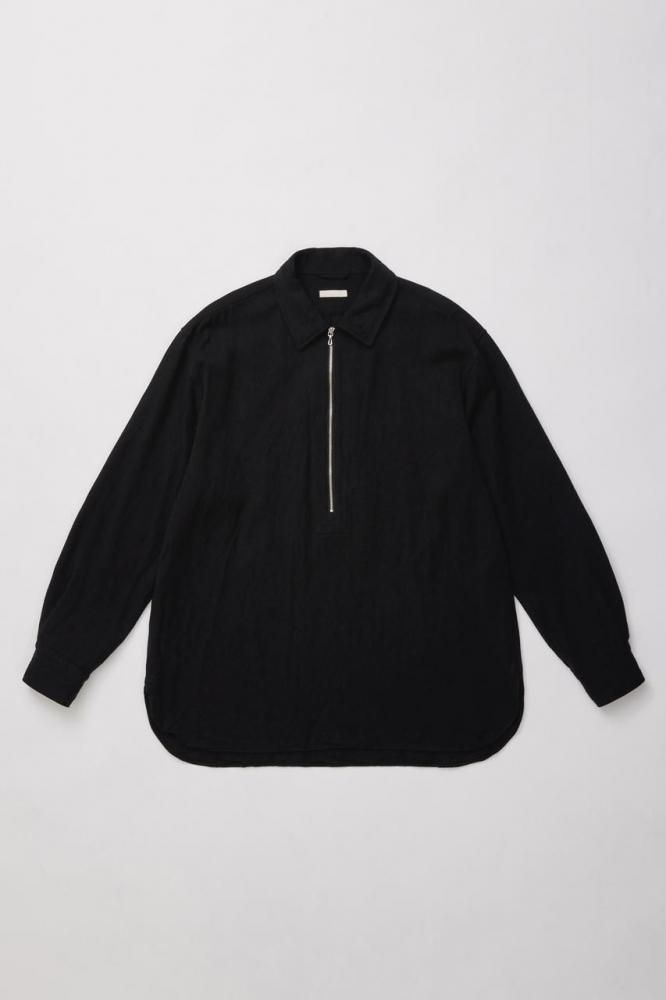WASHED W/R CASH TWILL HALF-ZIP SHIRT(BLACK NAVY)