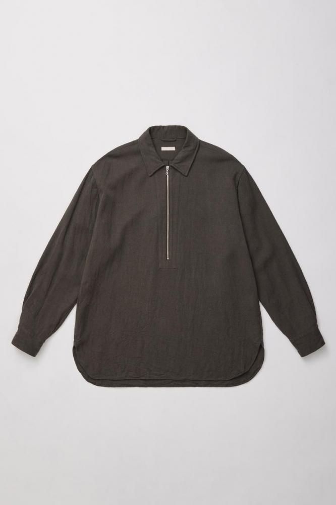 WASHED W/R CASH TWILL HALF-ZIP SHIRT(DUSTY GREY)