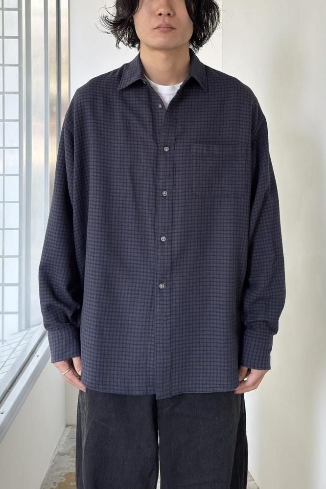 COTTON WOOL SILK FLANNEL CHECK SHIRTS(PURPLEBLACK)
