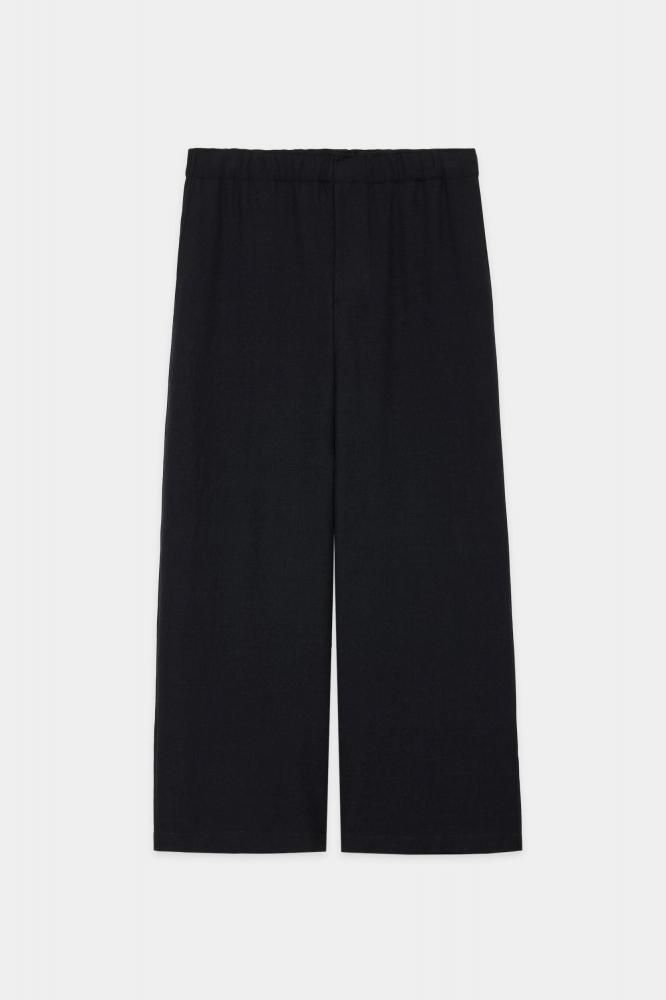 WIDE LEG EASY PANTS -TUMBLED WOOL SERGE-(CHAMBRAY BLACK)