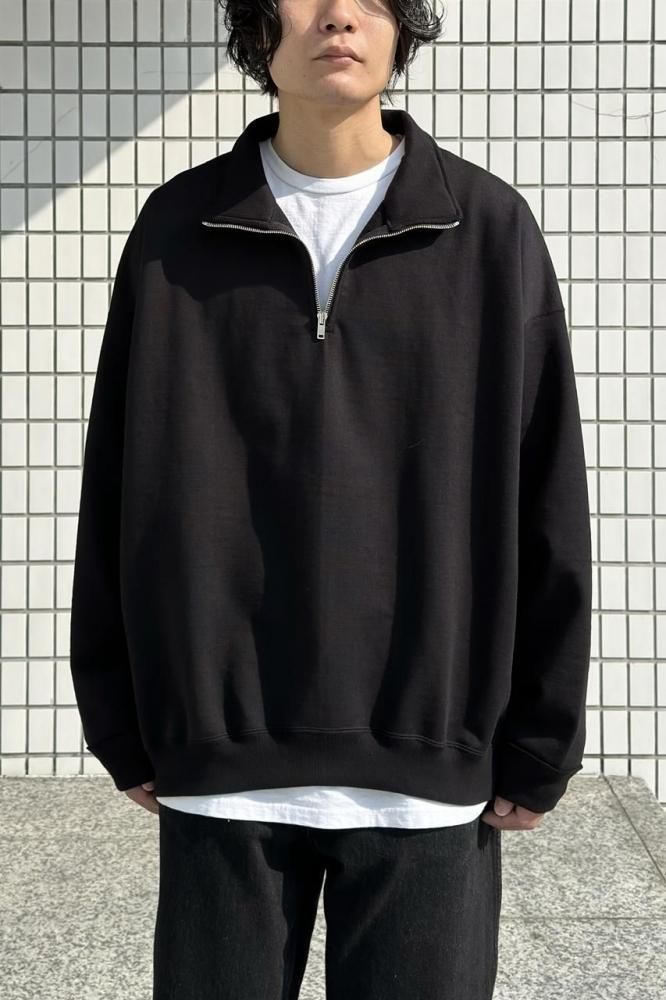 ORGANIC COTTON HEAVY FLEECE QUARTER ZIP PULL OVER(BLACK)