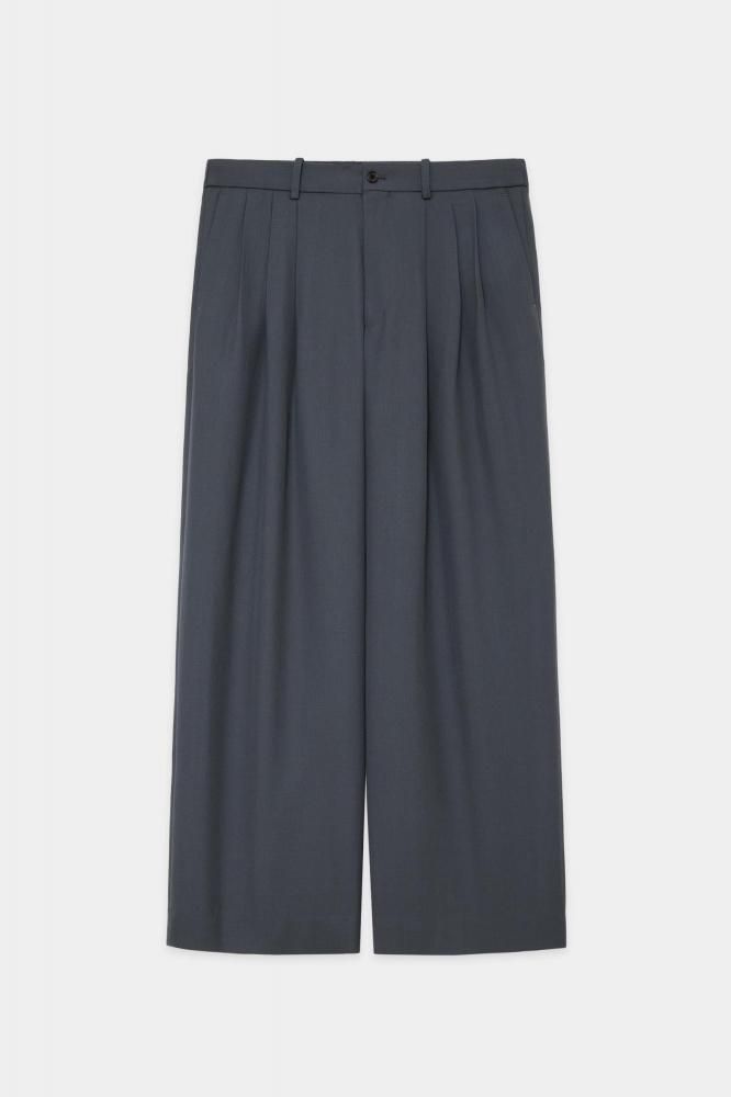 ORGANIC WOOL SURVIVAL CLOTH TRIPLE PLEATED WIDE TROUSERS(FOREST GREY)