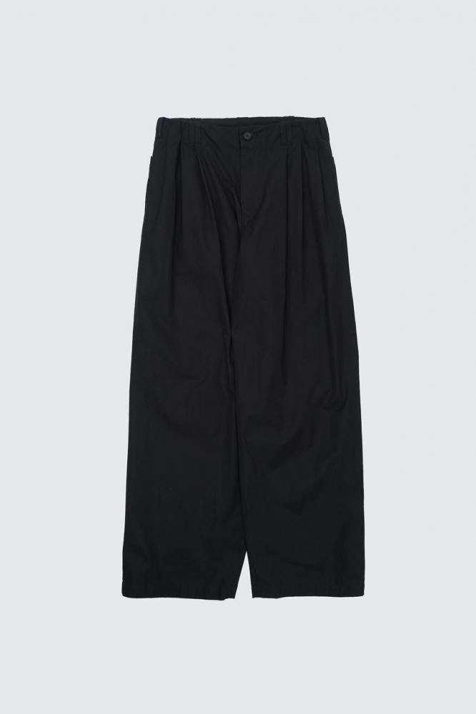 Cotton Gabardine 3pleated Wide-leg Trousers(BLACK)