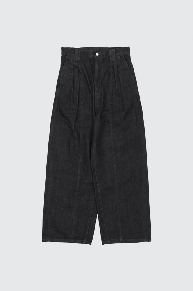 Denim 3pleated Wide-leg Trousers(BLACK)