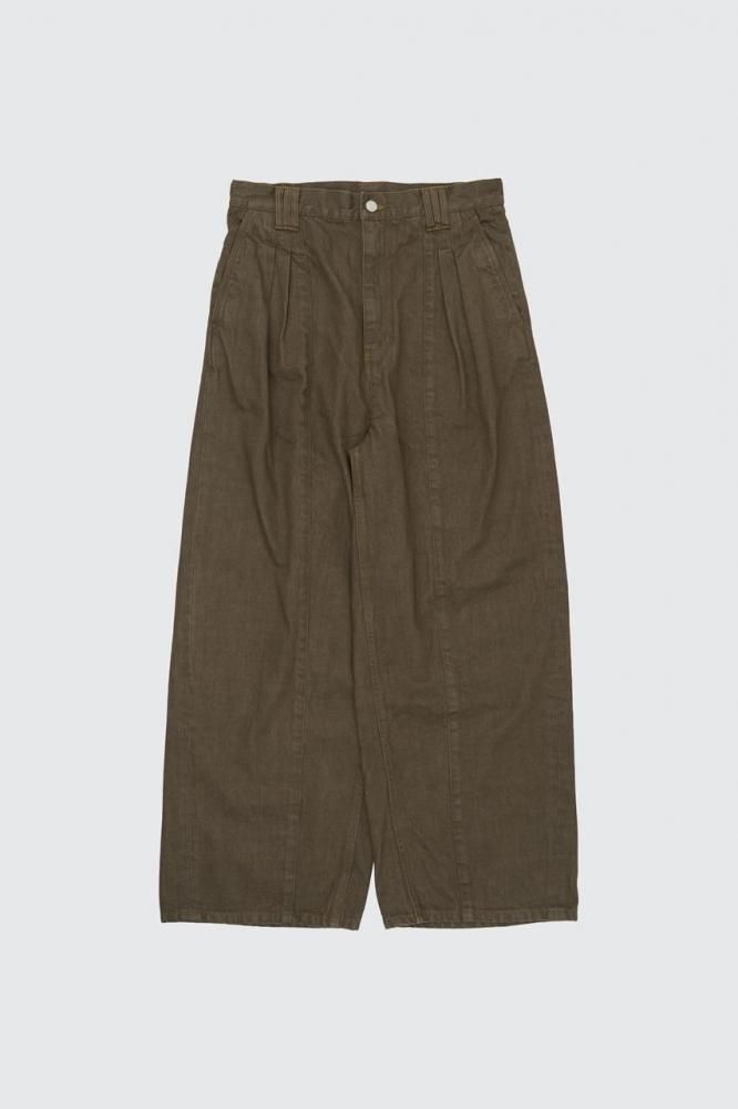 Denim 3pleated Wide-leg Trousers(KHAKI)