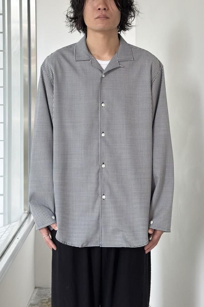 Wool Lounge Shirt(White×Navy -Gingham-)
