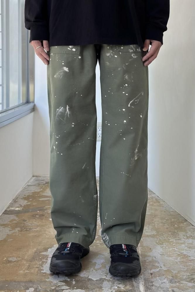 WASHED BAGGY SATIN BLEACHED BAKER PANTS(OLIVE GREEN) - H-L