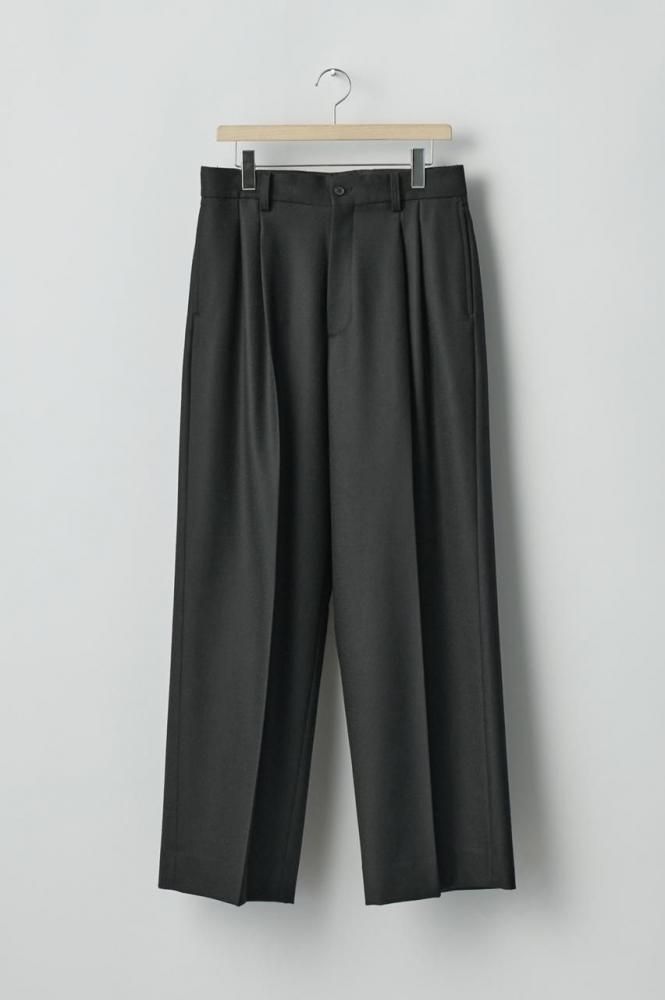 WOOL FLANNEL LONG WIDE TROUSERS(BLACK)