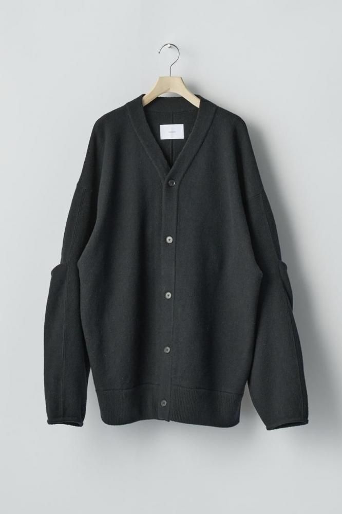 EXTRA FINE WOOL KNIT TUCKED CARDIGAN(BLACK)
