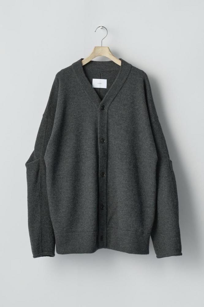 EXTRA FINE WOOL KNIT TUCKED CARDIGAN(CHARCOAL)