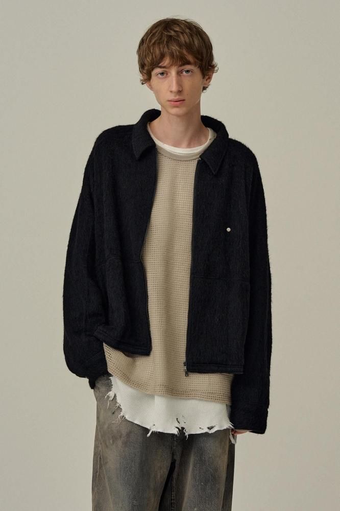 SHAGGY ZIP UP SHIRT(BLACK) - H-L