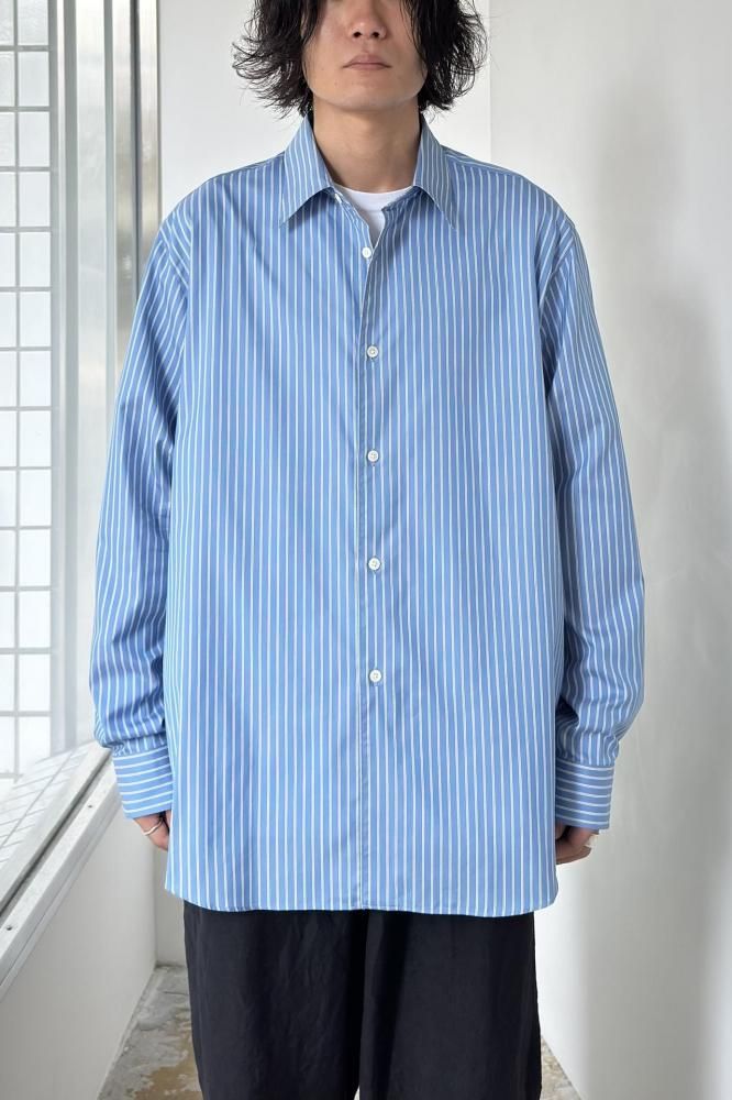 イ*ー様 AURALEE ストライプシャツ サイズ3 COTTON SILK STRIPE SHIRT(BLUE STRIPE) - H-L