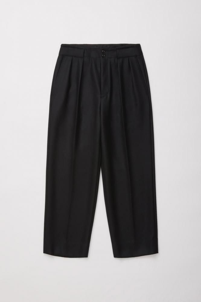 SUPER FINE LIGHT MELTON TUCKED TROUSERS(BLACK)