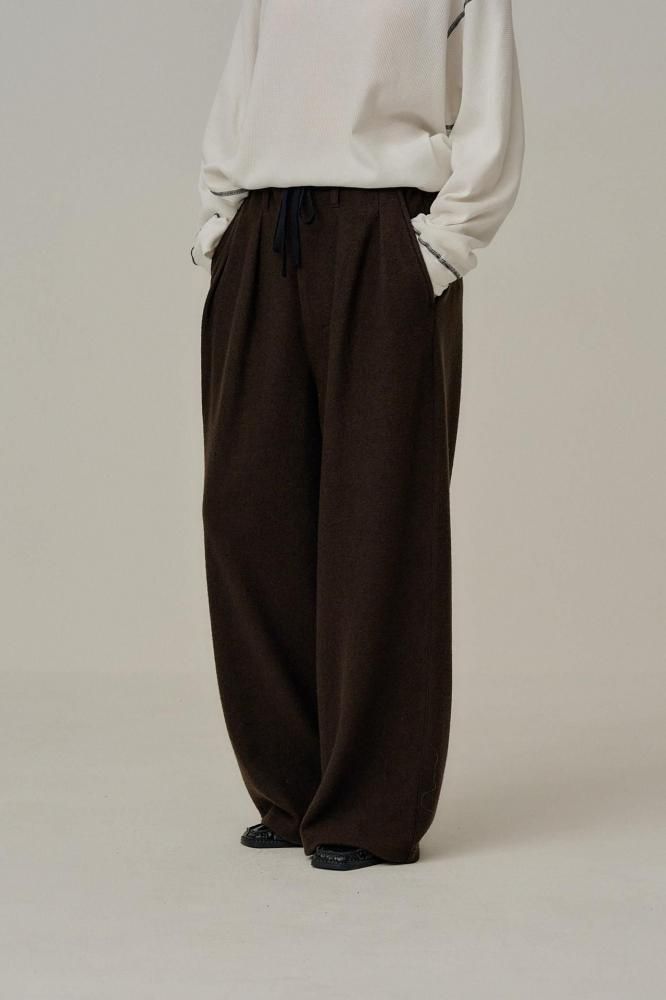 パンツ 24AW ANCELLM WOOL WIDE EASY TUCK SLACKS WOOL WIDE EASY TUCK SLACKS(DARK BROWN) - H-L