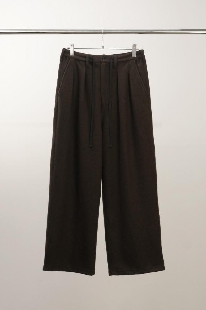 WOOL WIDE EASY TUCK SLACKS(DARK BROWN)