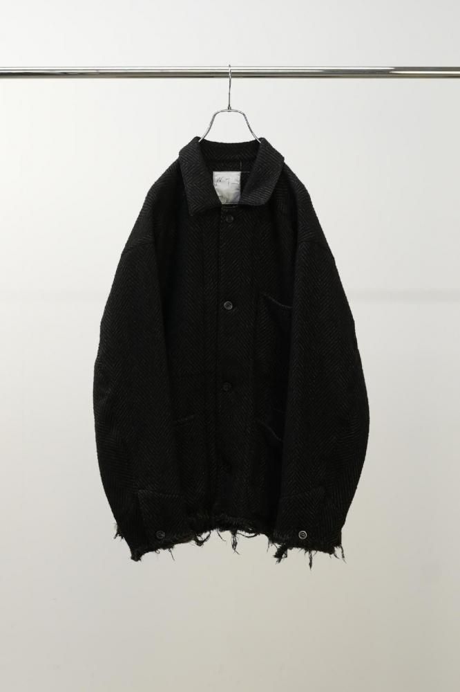 DAMAGE WOOL HERRINGBONE COVER ALL(BROWNBLACK)
