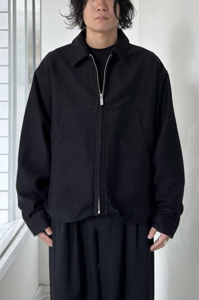 Short Zip Up Work Jacket -Moleskin-(Black)