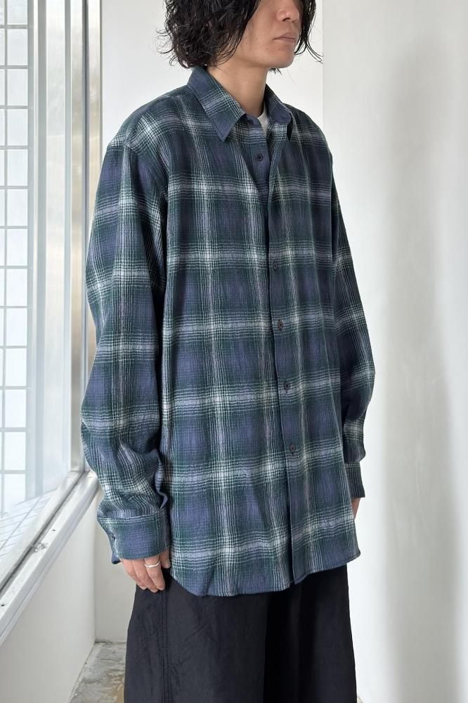 AIRY WOOL CHECK SHIRT(FOREST GREEN×NAVY) - H-L