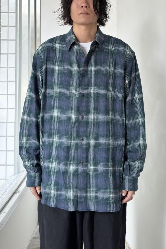 AIRY WOOL CHECK SHIRT(FOREST GREENNAVY)