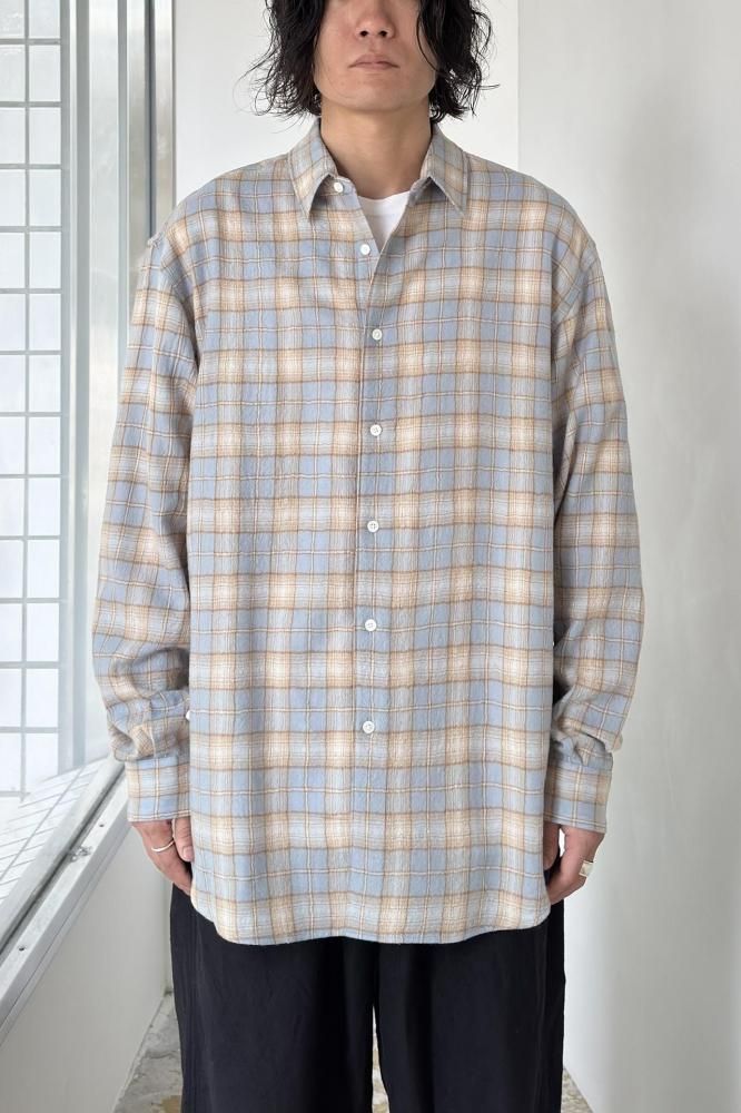 AIRY WOOL CHECK SHIRT(LIGHT BLUE×BEIGE) - H-L