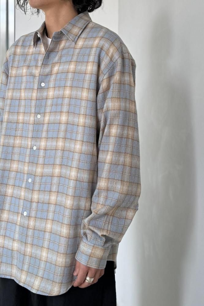 AIRY WOOL CHECK SHIRT(LIGHT BLUE×BEIGE) - H-L