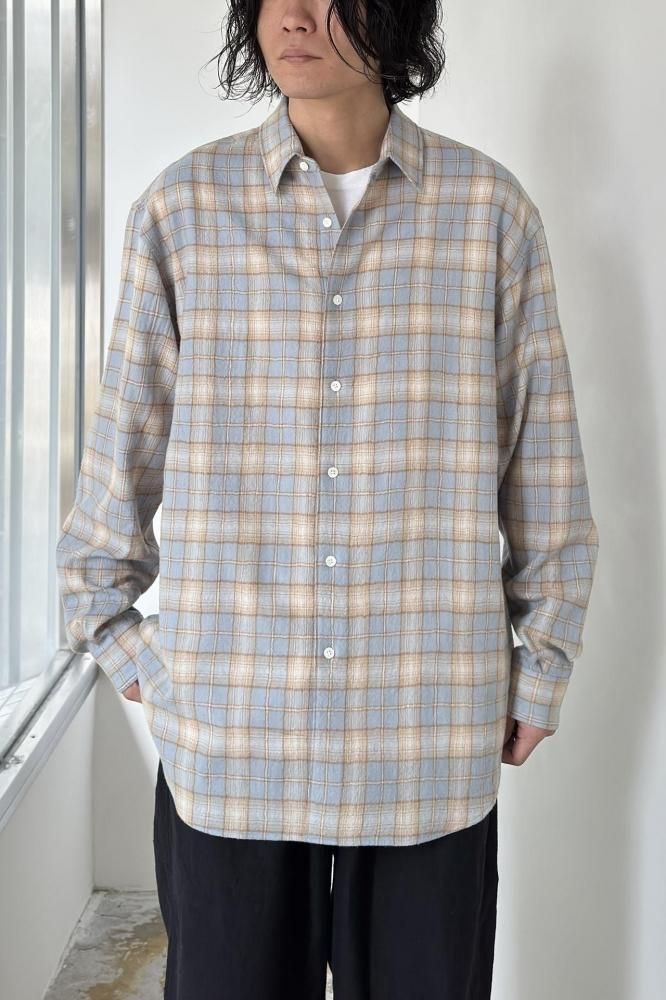 AIRY WOOL CHECK SHIRT(LIGHT BLUE×BEIGE) - H-L