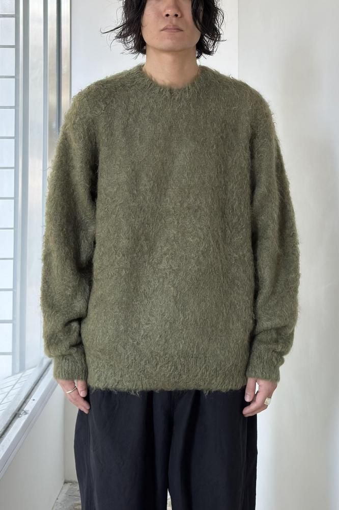 BRUSHED SUPER KID MOHAIR KNIT P/O(OLIVE)