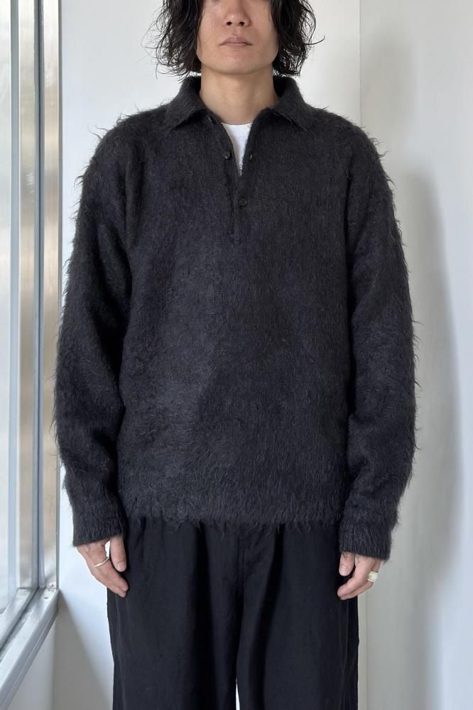 BRUSHED SUPER KID MOHAIR KNIT POLO　ブラック AURALEE(オーラリー)23AW Collectionの新作、 Brushed Super Kid