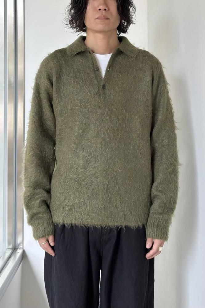 BRUSHED SUPER KID MOHAIR KNIT POLO(OLIVE)