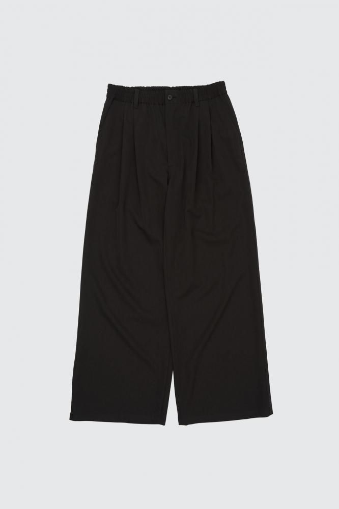 Wool Washer Twill 2pleated Wide-leg Easy Trousers(BROWN)