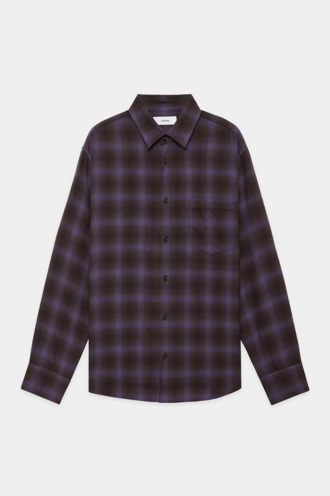 REGULAR COLLAR SHIRT -SUPER 140s 2/96 WOOL VIYELLA-(PURPLE CHECK)