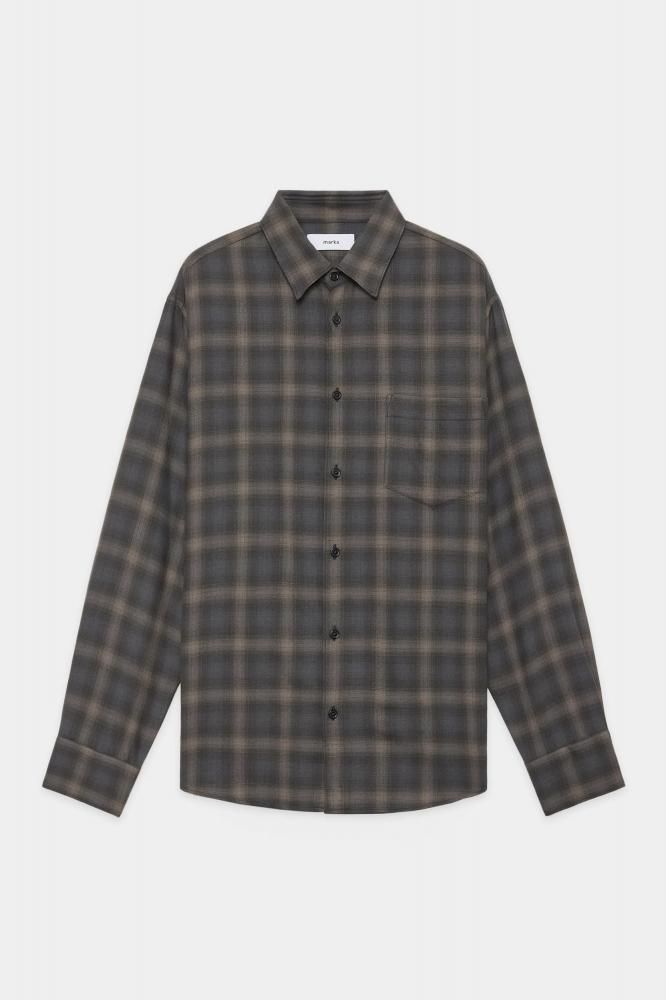 REGULAR COLLAR SHIRT -SUPER 140s 2/96 WOOL VIYELLA-(GRAY CHECK)